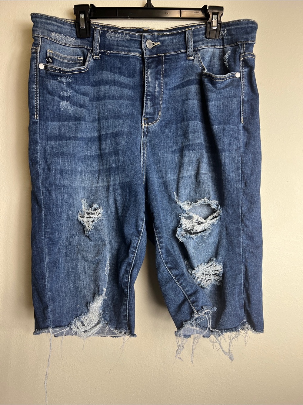 Judy Blue Medium Blue Distressed Denim Bermuda Shorts